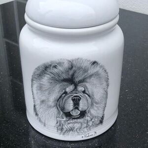 White Ceramic  Chow Chow Dog Treat Canister